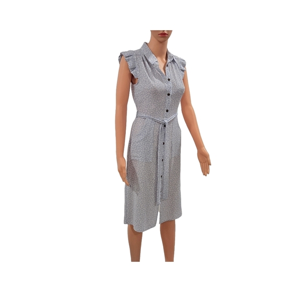 Button-Down Floral Midi Dress with Ruffle Sleeves - Picture 3 of 12